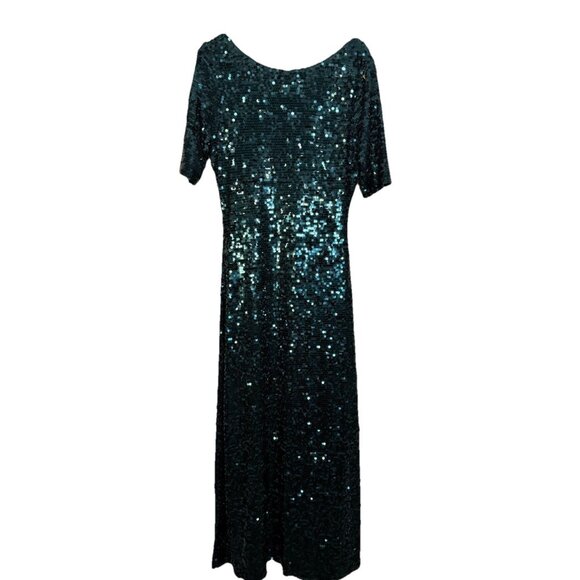 BCBGMAXAZRIA All Over Sequin Gown Jade Green Showgirl Maxi Dress Formal Stretch - Picture 1 of 12